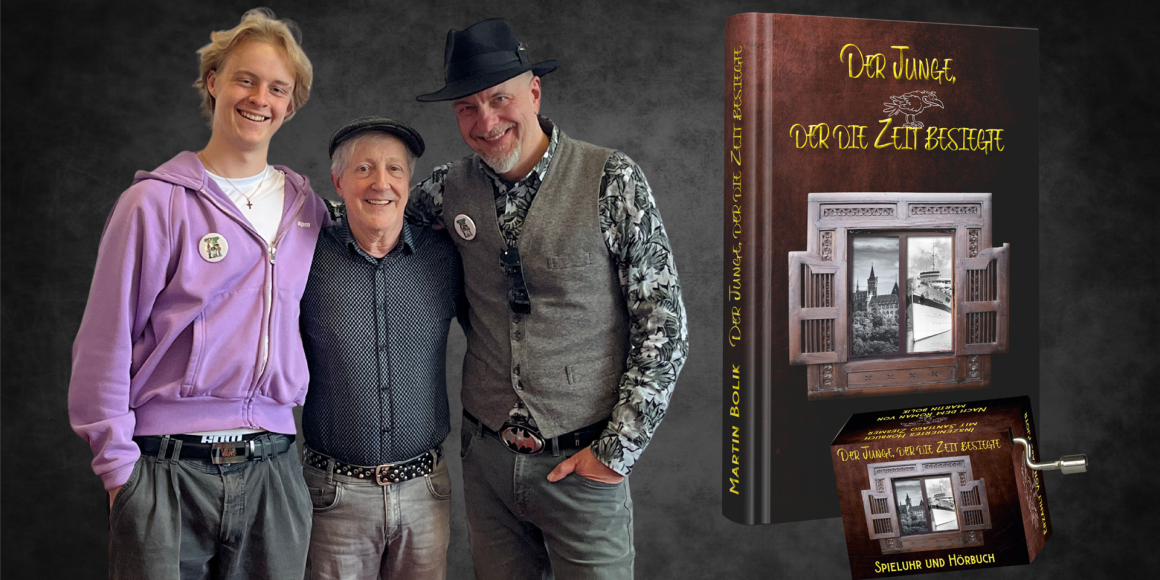 Erik Elias Bolik, Santiago Ziesmer und Martin Bolik präsentieren "Der Junge, der die Zeit besiegte"