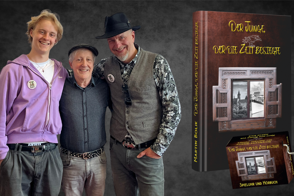 Erik Elias Bolik, Santiago Ziesmer und Martin Bolik präsentieren "Der Junge, der die Zeit besiegte"